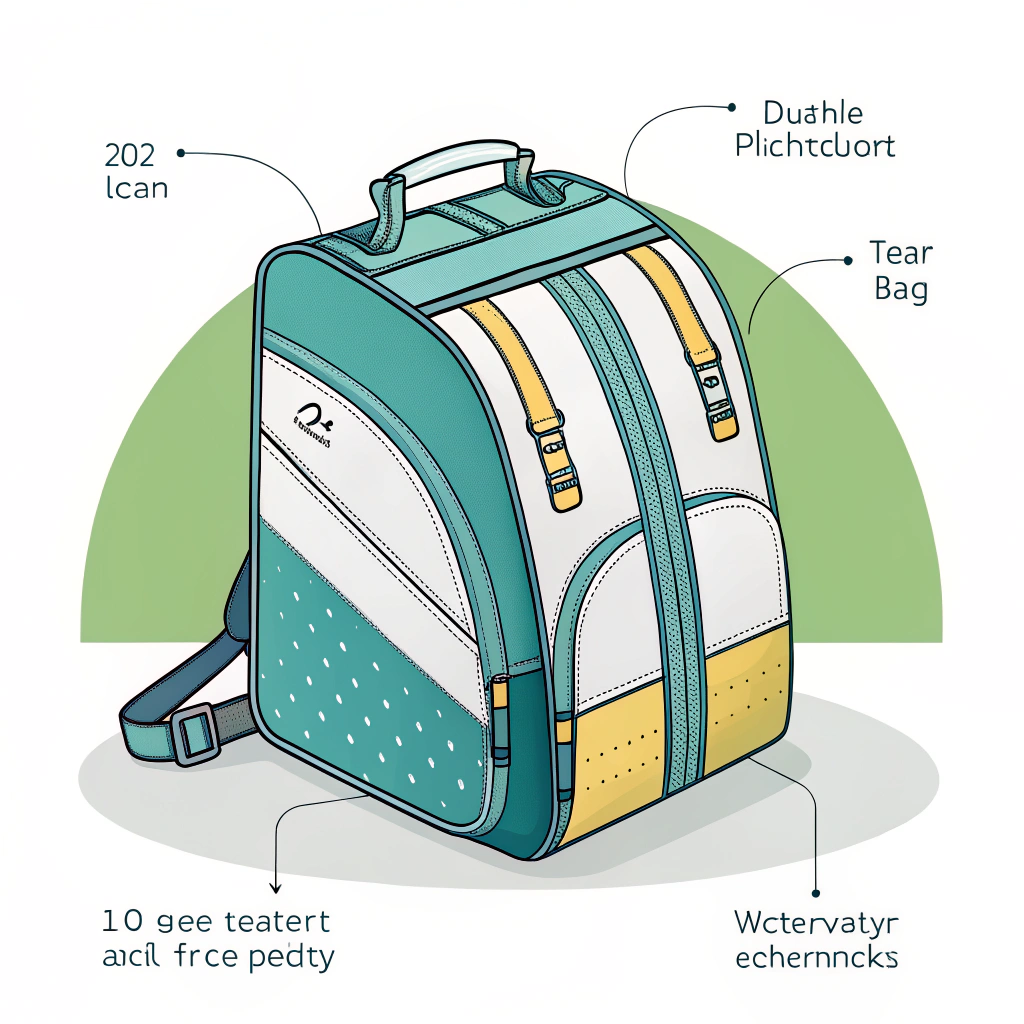 Simple flat design of a pickleball bag with visible compartments and durability cues.