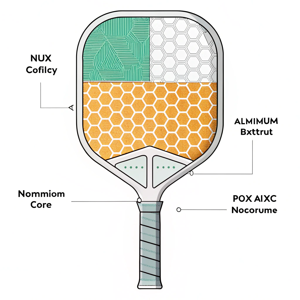 Minimalist 2D cross-section of pickleball paddle with honeycomb core designs.