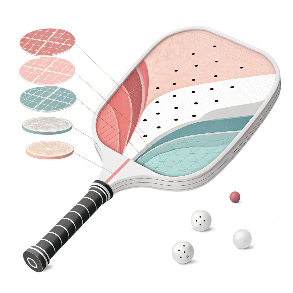 Simple cartoon illustration of a paddle showing layered material and production process elements