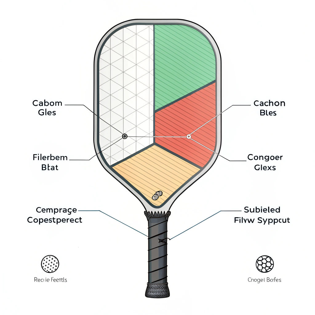 Minimalist schematic showing layered paddle materials optimizing the sweet spot