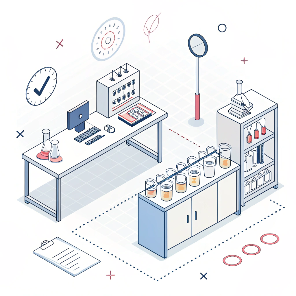 minimalist 2D illustration of lab testing for paddle quality control