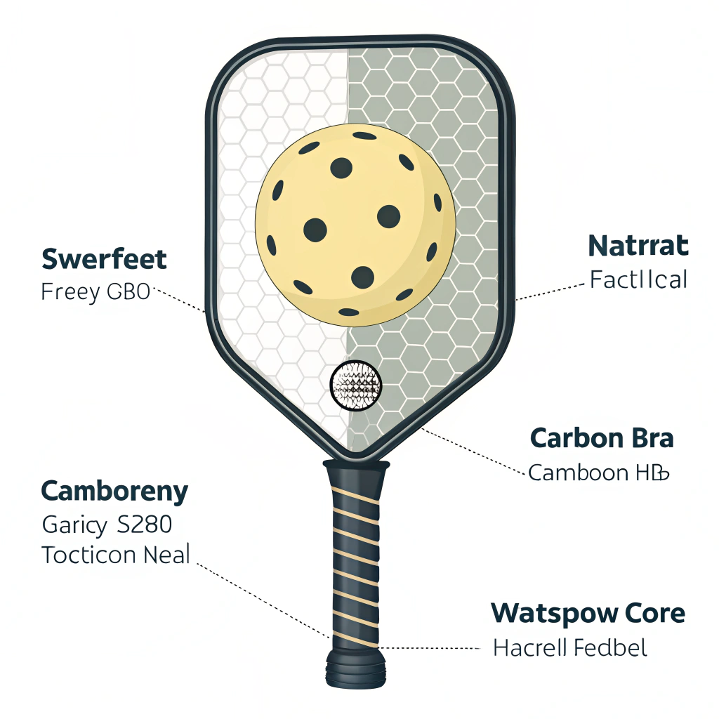 Minimalist 2D illustration of a pickleball paddle with a highlighted sweet spot and abstract design elements