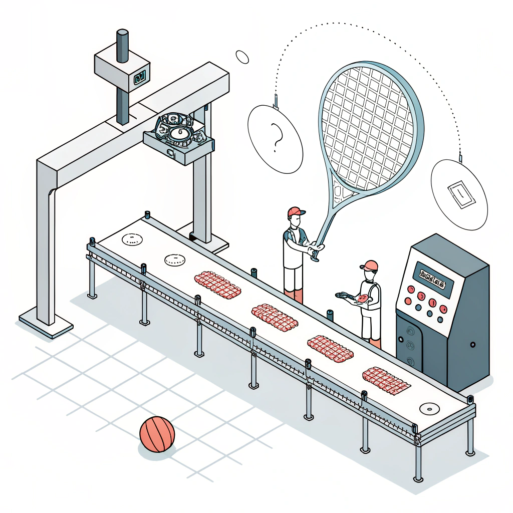 Minimalistic 2D depiction of quality control in high-performance pickleball paddle production