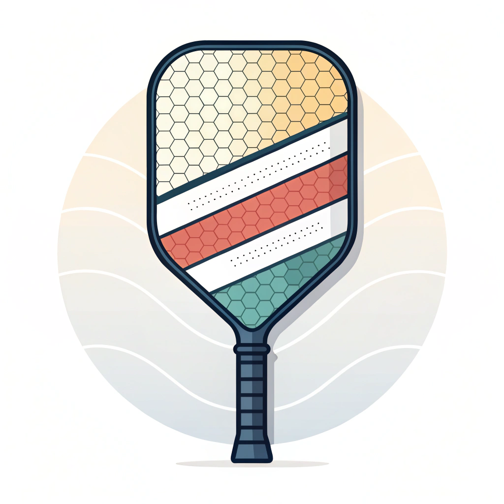 Minimalist 2D illustration showcasing a high-performance pickleball paddle with layered material details.