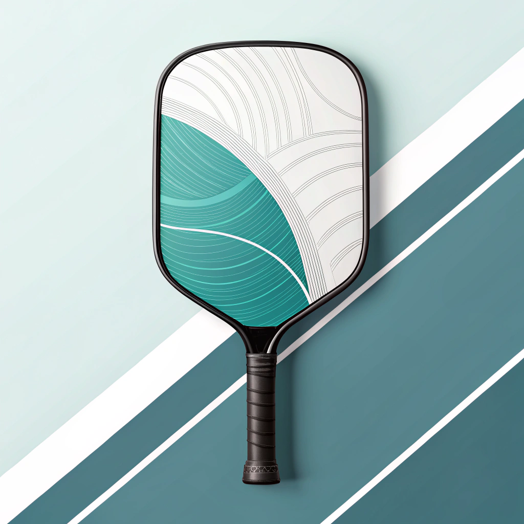 "2D minimal illustration of a modern pickleball paddle with vibrant sublimation coating"