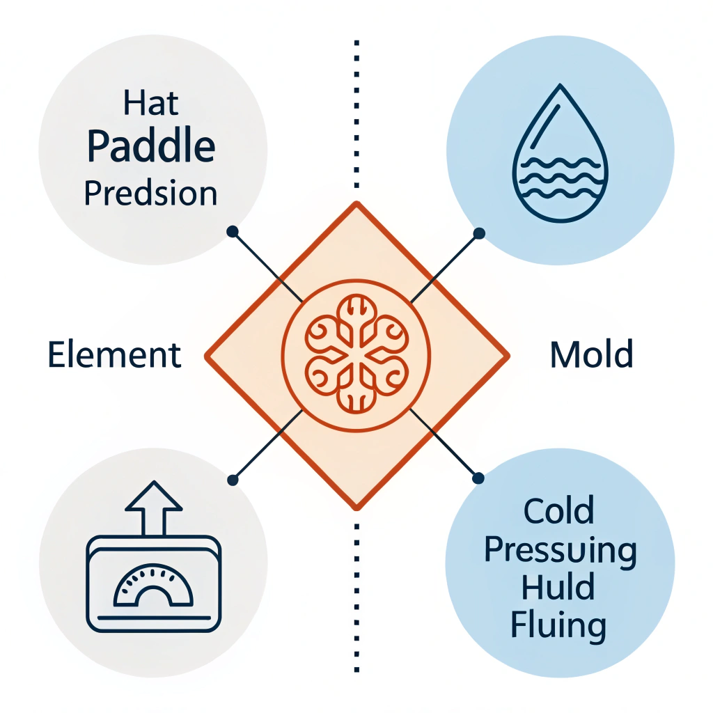 Minimal diagram comparing three production methods for paddle manufacturing