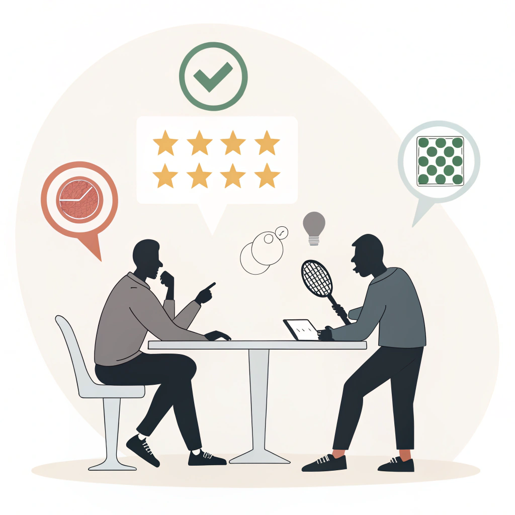 "Minimalist flat style illustration of strategic decision-making for durable paddle selection"