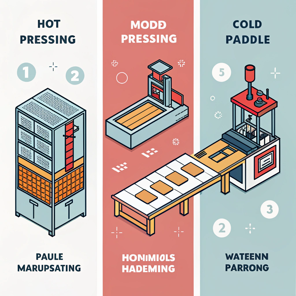 Minimalist art showing three manufacturing processes using abstract machinery and paddle molds