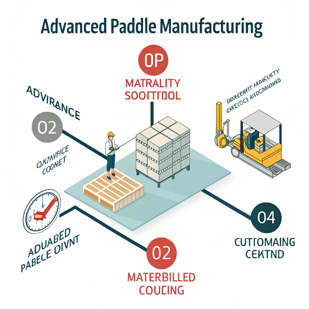 Minimal illustration showcasing advanced paddle production, quality testing, and customization elements