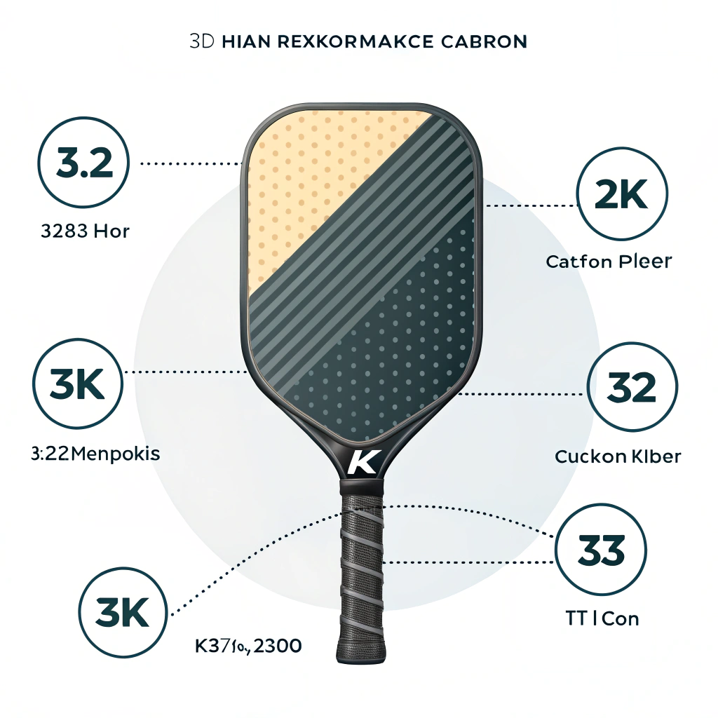 Minimal 2D illustration of an advanced carbon fiber pickleball paddle with layered design