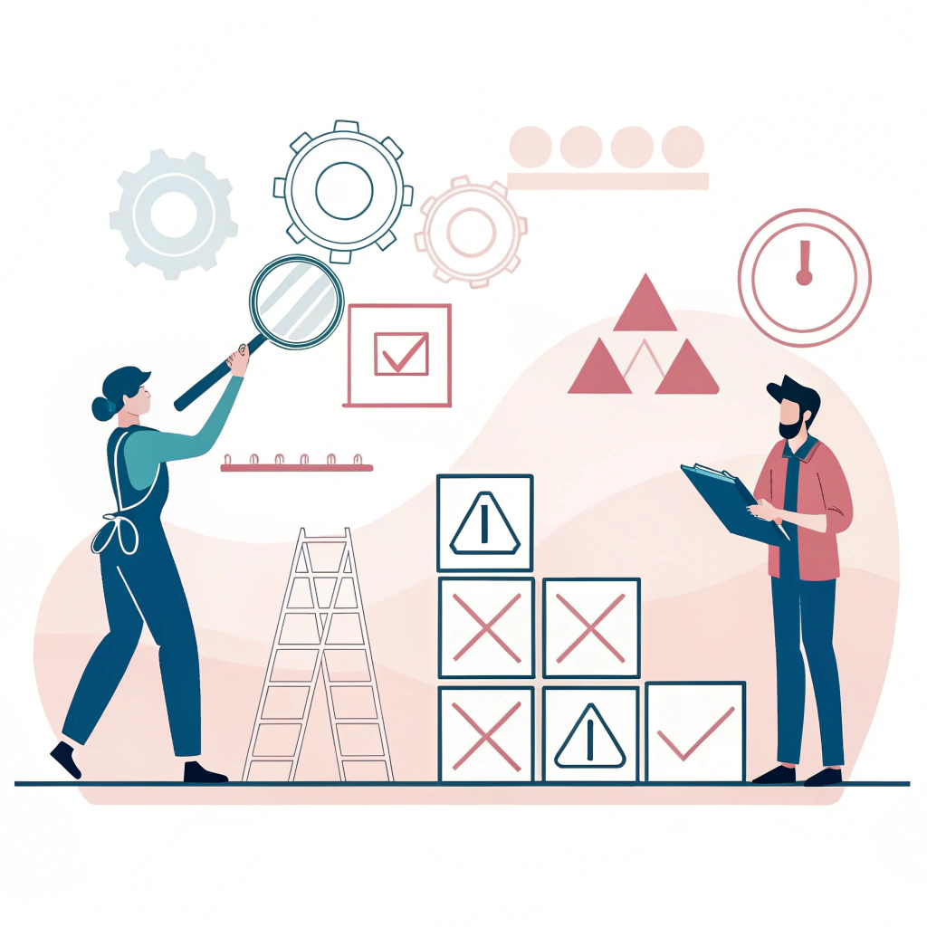 Minimal flat illustration showing quality control in production