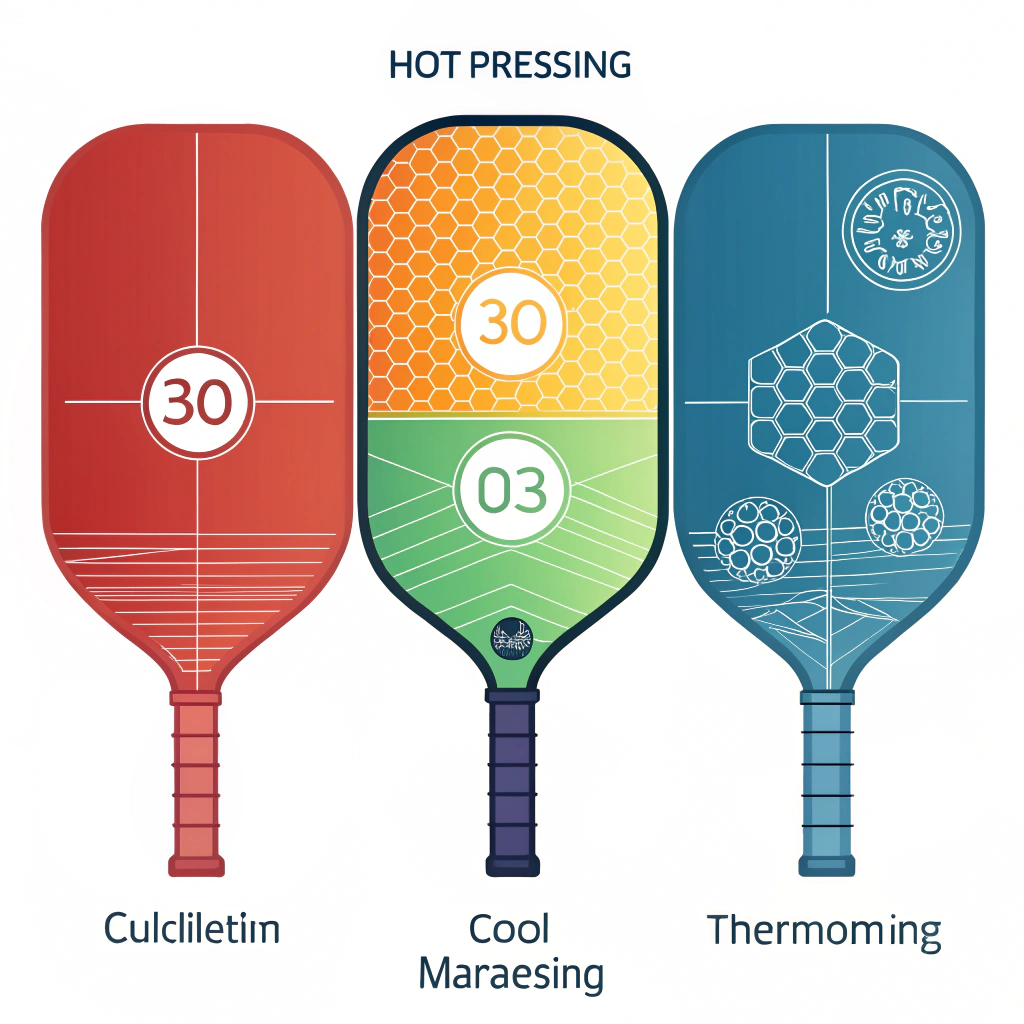 "Clean abstract illustration showing layered pickleball paddle production techniques"