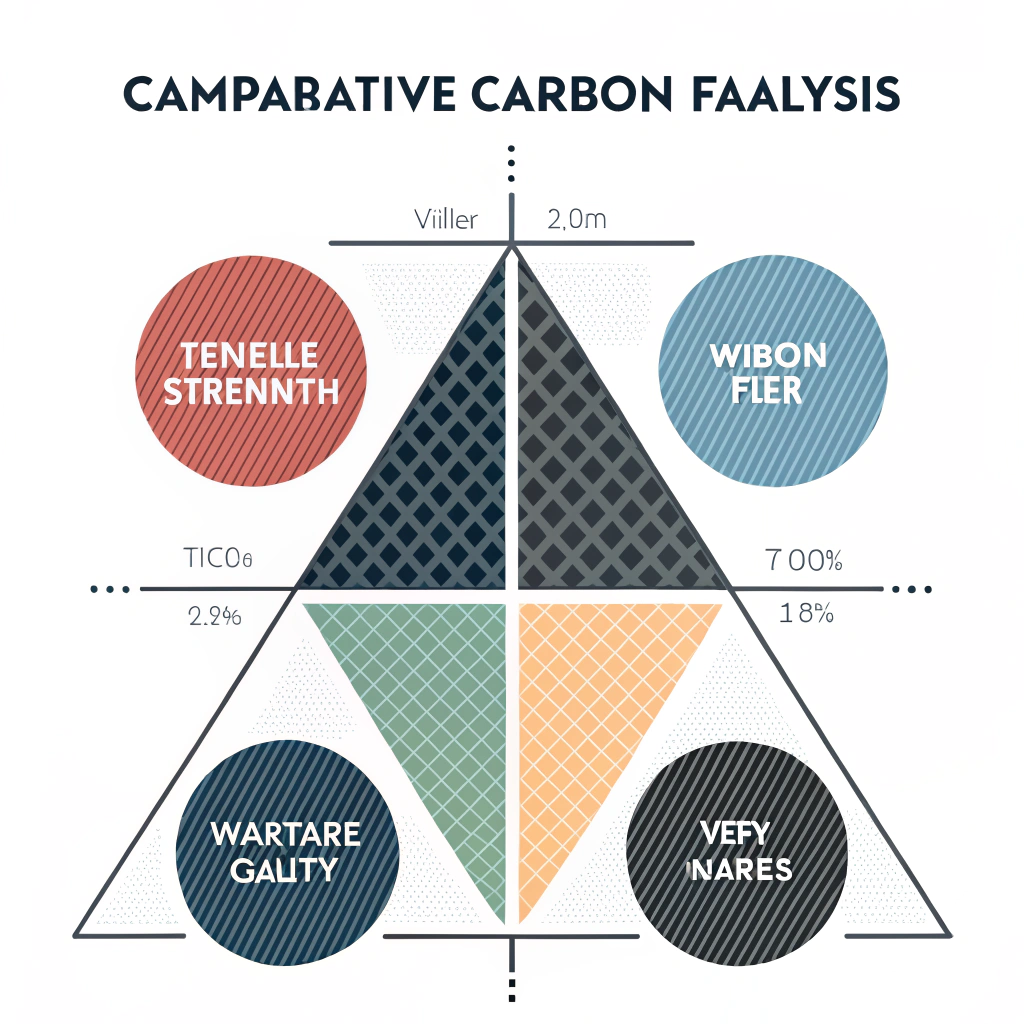 Minimalist abstract diagram comparing various carbon fiber properties