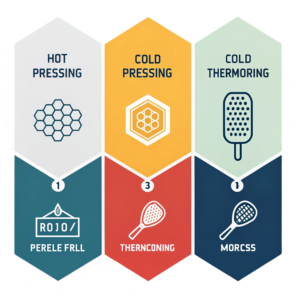 Abstract flat design illustration of three pickleball production methods in minimal style.