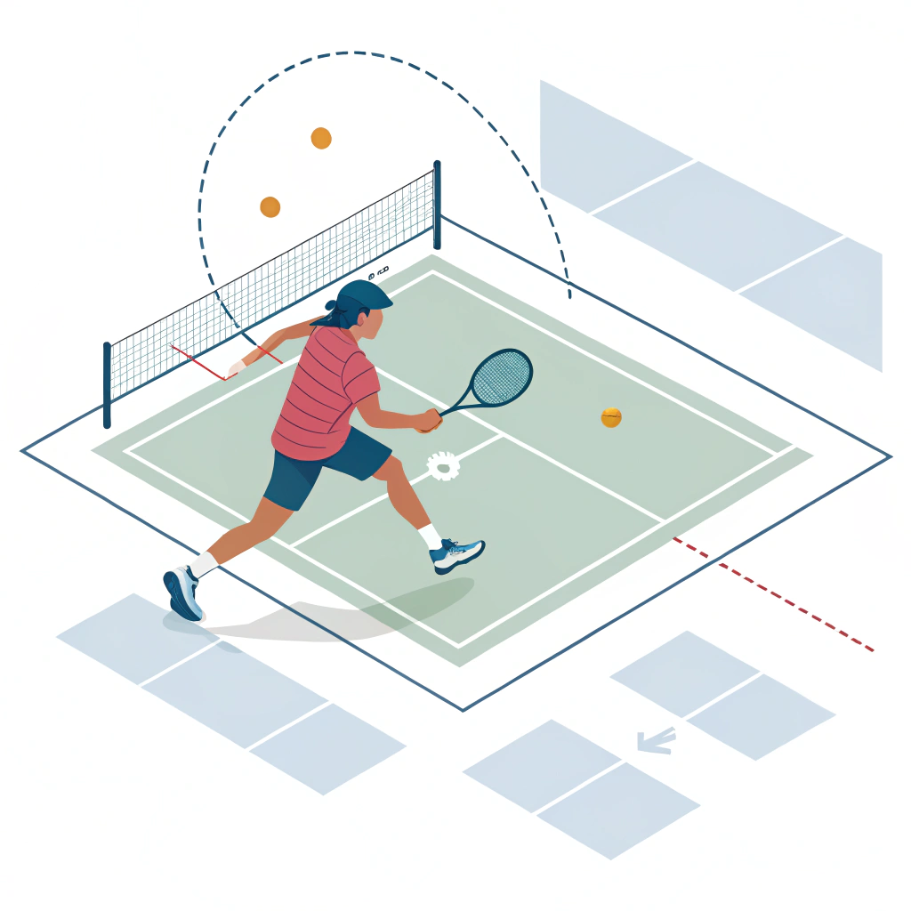 Minimal 2D illustration of a pickleball singles player showcasing quick movement and strategic positioning