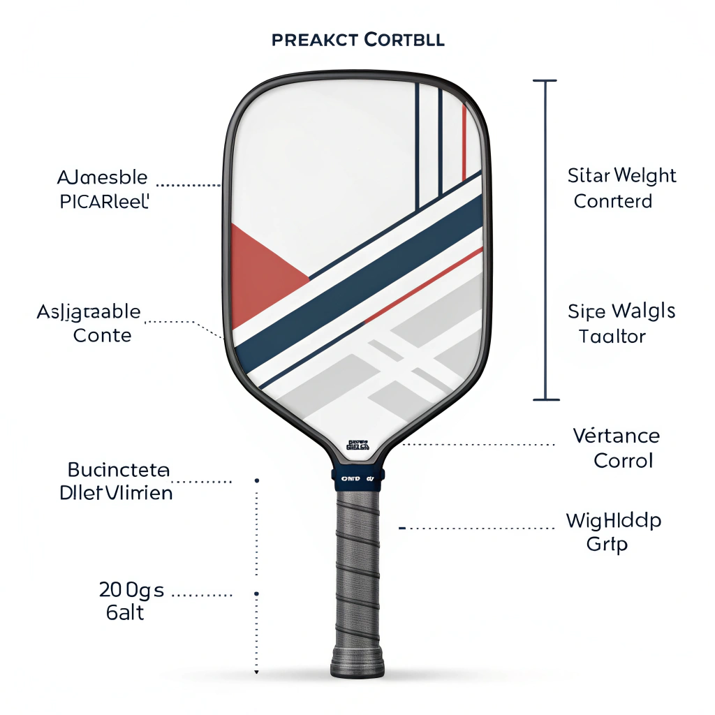 Minimalist illustration showcasing customizable pickleball paddle design features.