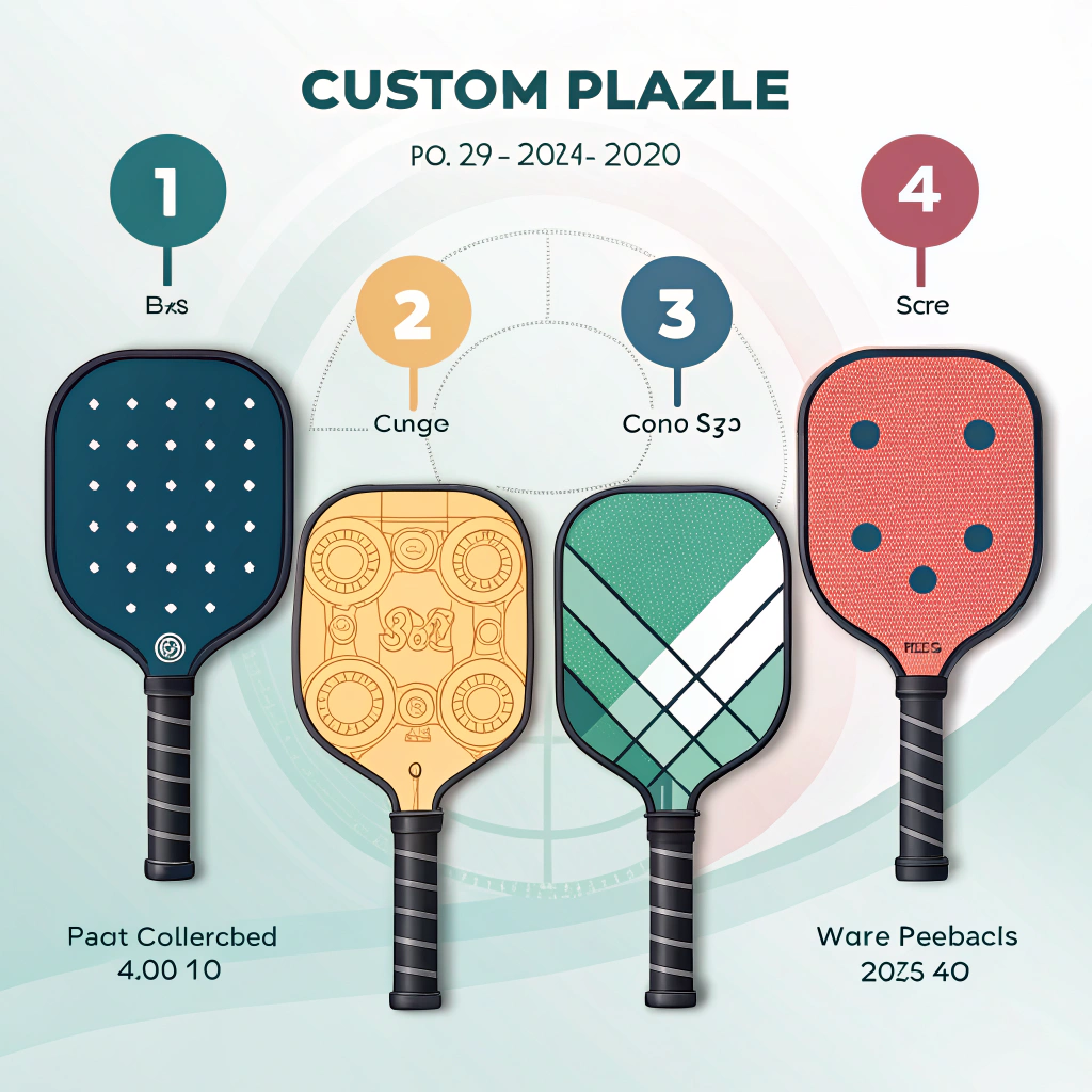 Modern minimalist illustration of diverse custom pickleball paddle options