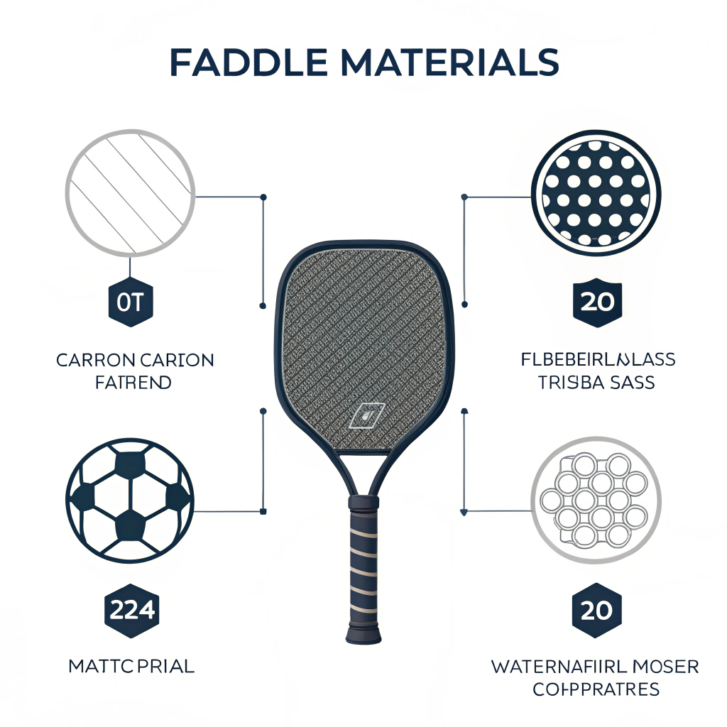 Minimalist flat illustration showing paddle material icons in a technical style