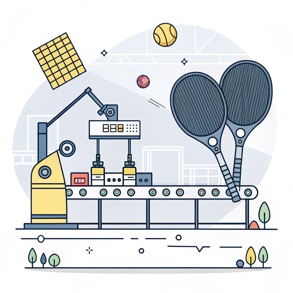 Minimalistic vector depiction of high-tech paddle production with modern machinery.