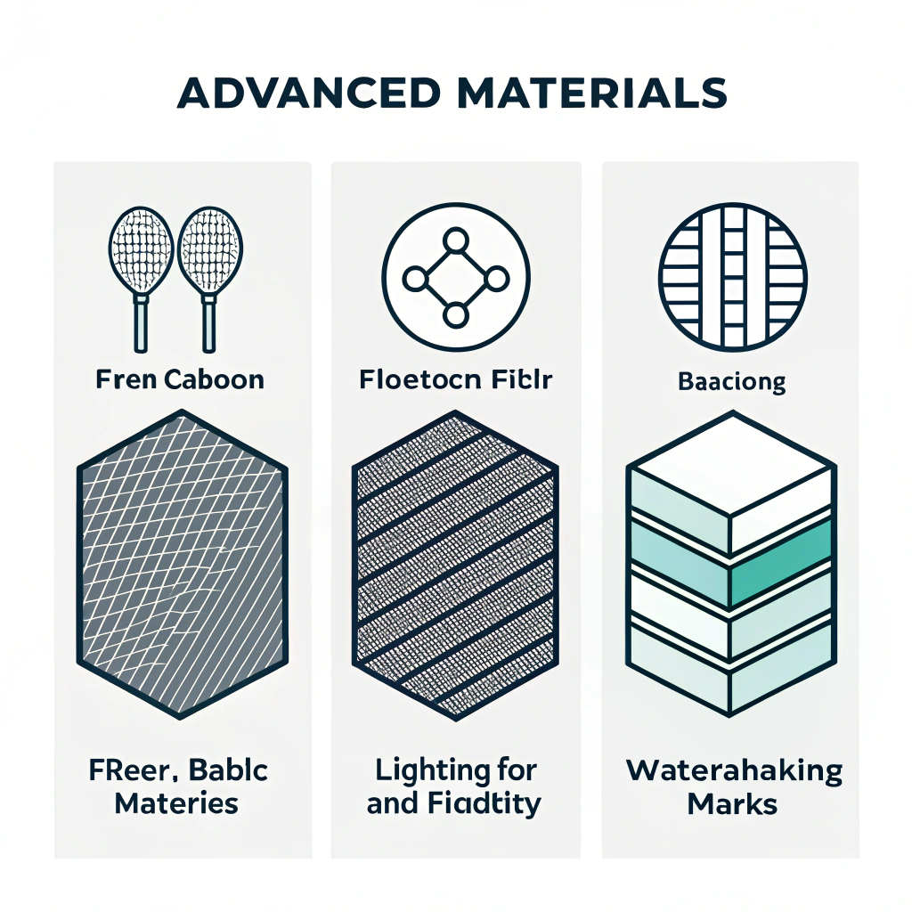 Flat style illustration showcasing advanced materials for pickleball paddles in a minimal design.
