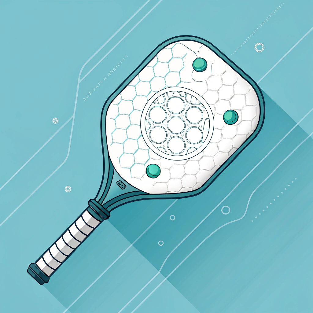 Minimalist 2D illustration showing futuristic pickleball paddle production with abstract manufacturing elements.