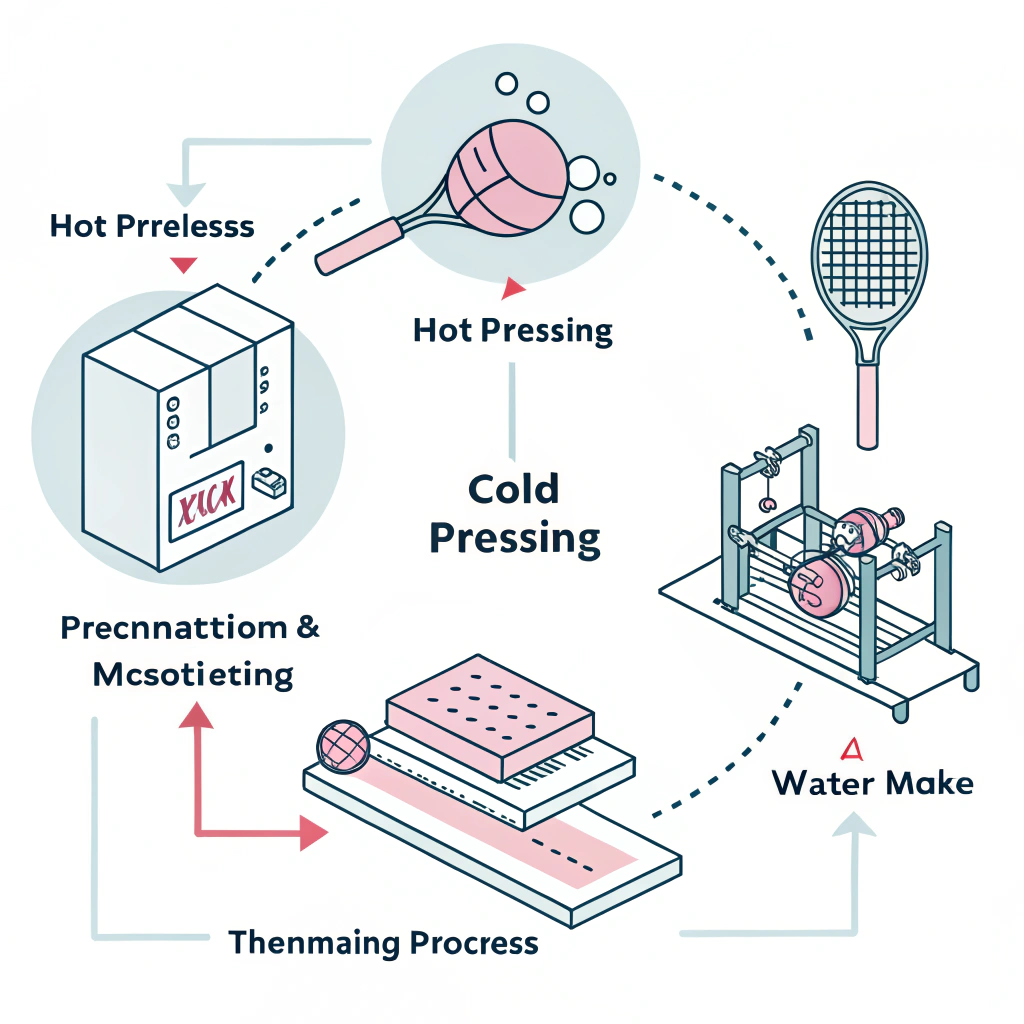 "Minimalist artwork of manufacturing processes for sports equipment"