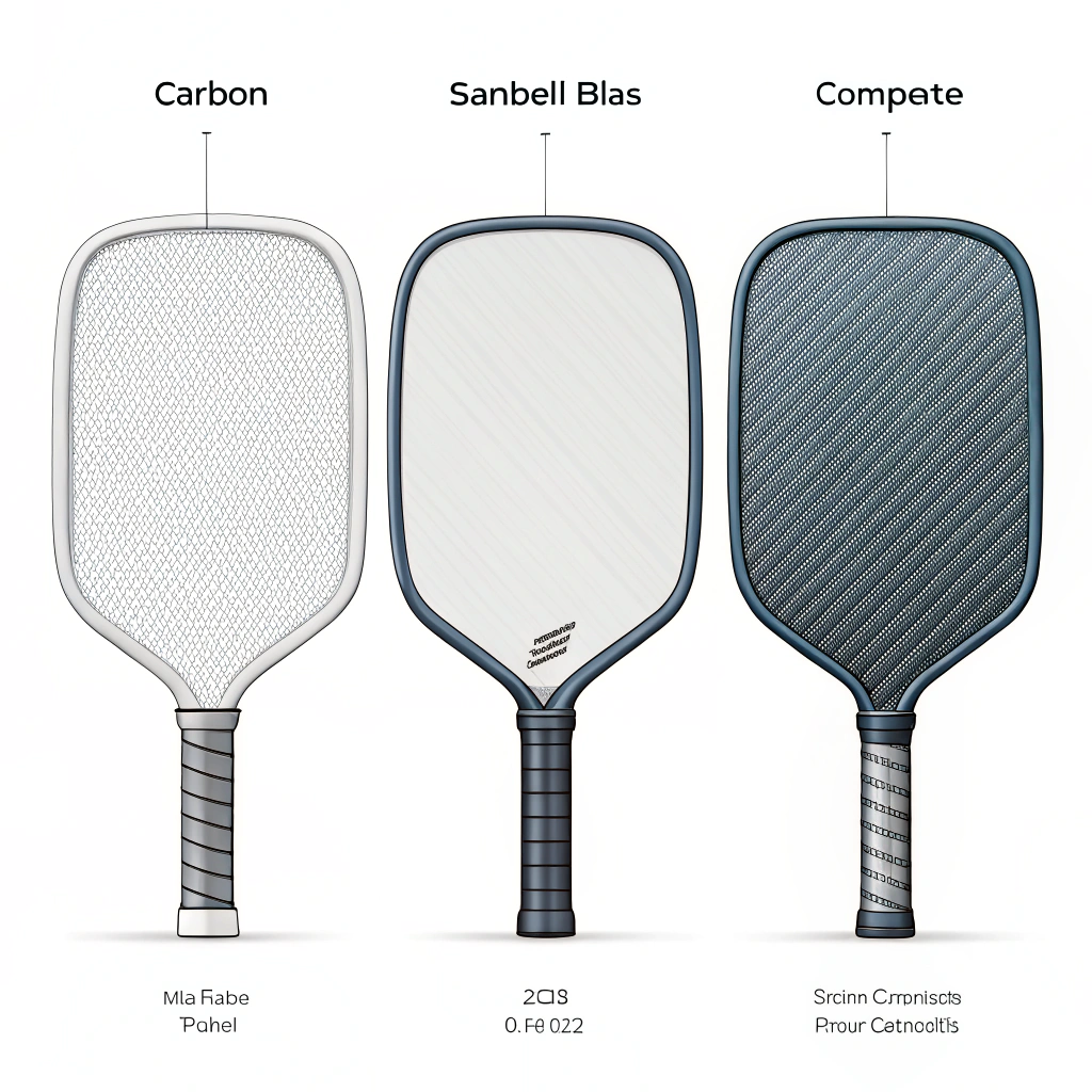 Simple 2D illustration of three pickleball paddles highlighting different materials in minimal style