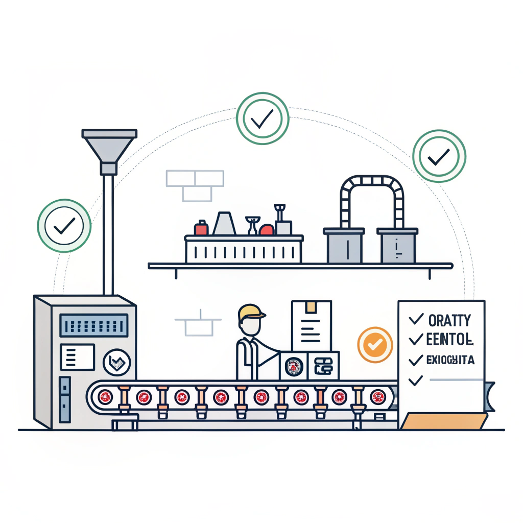 A minimal digital illustration of a factory setting showcasing precision quality control and efficient production processes in a paddle manufacturing facility.