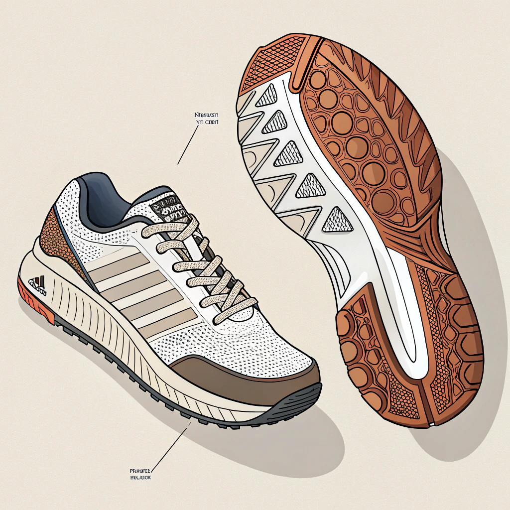 Minimal 2D drawing comparing outsole pattern details on tennis and pickleball shoes in a simplified style.