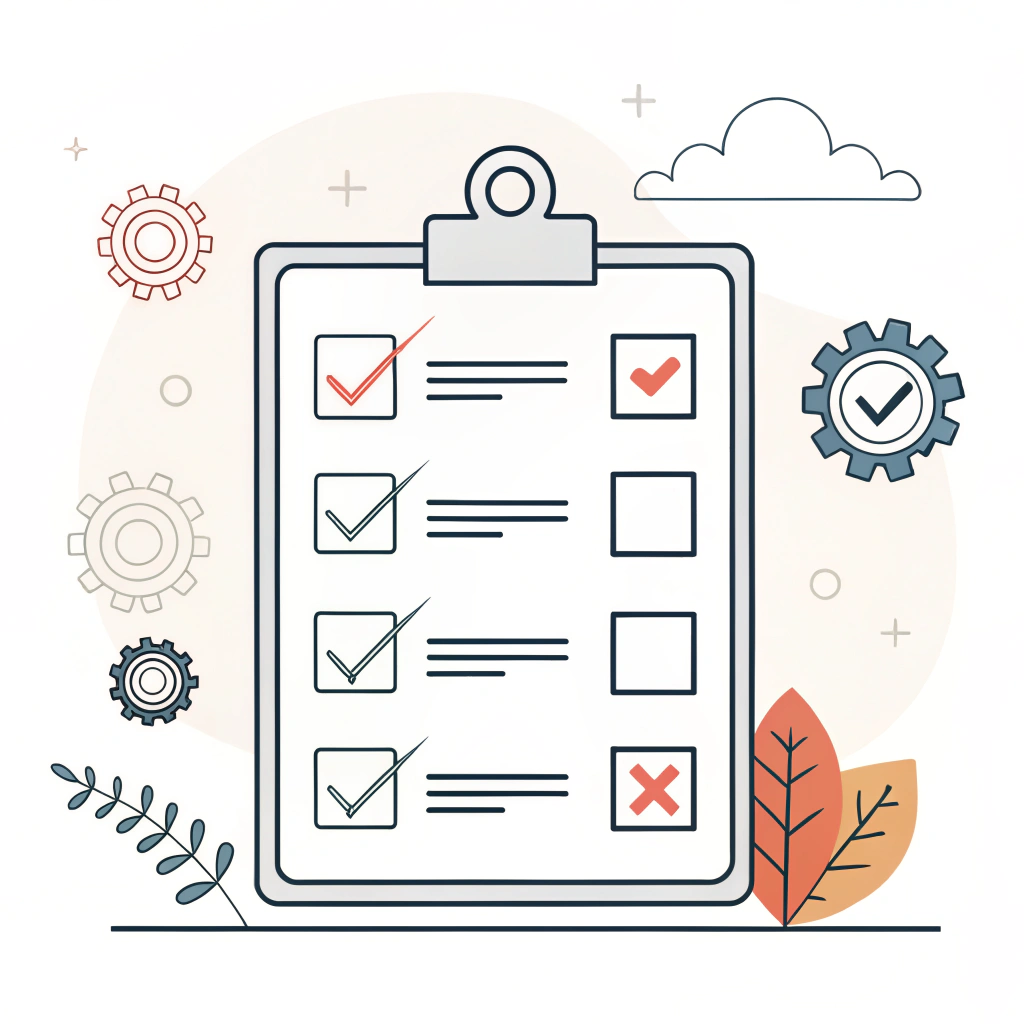 Flat icon illustration representing a checklist and production action plan