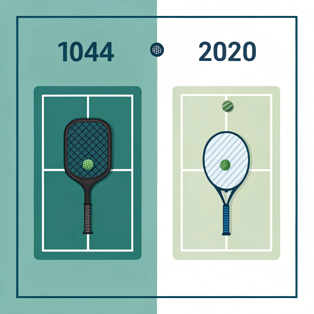 Minimalist 2D illustration comparing pickleball and badminton equipment against stylized courts.