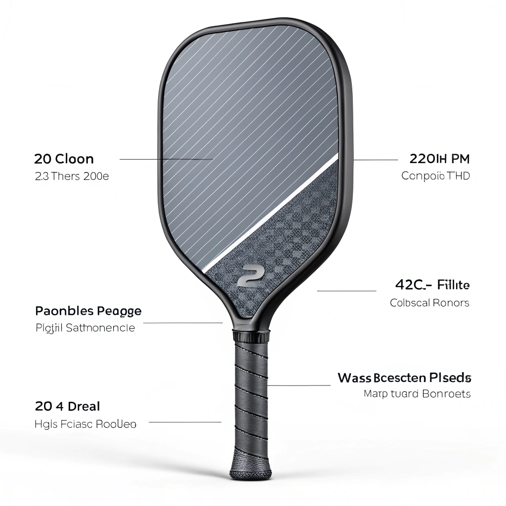 Minimalist 2D illustration of a sleek pickleball paddle with advanced composite textures.