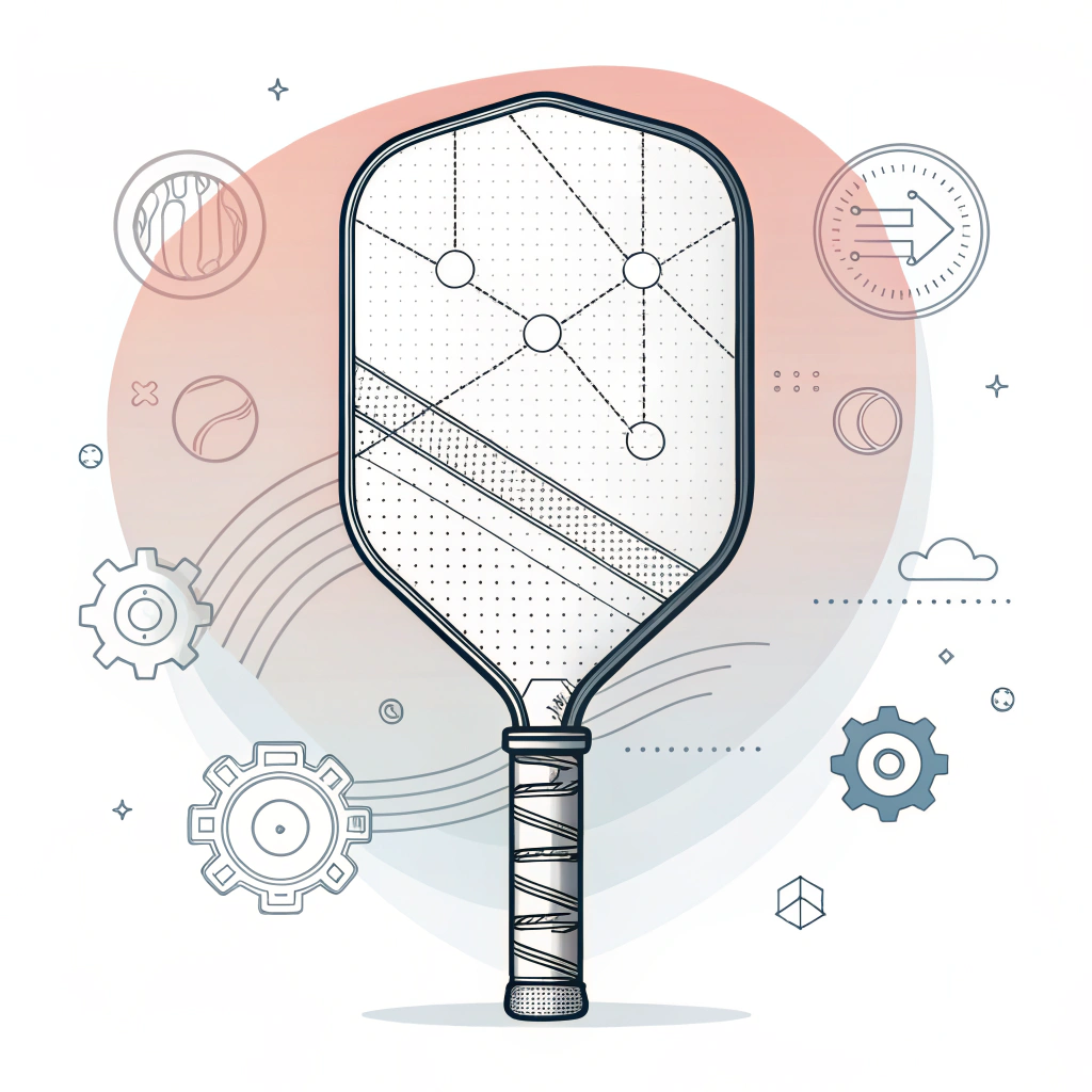 Minimalist illustration of a high-performance pickleball paddle with abstract tech shapes.