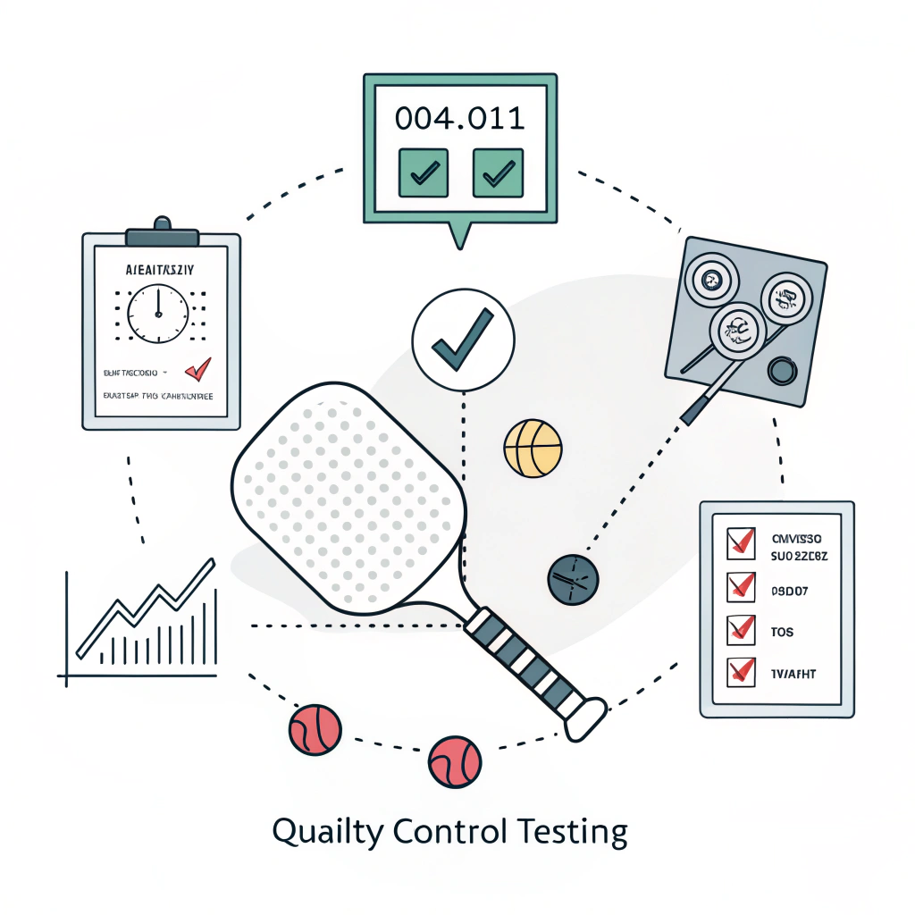 Minimalist illustration of paddle quality control with sensors and measurement tools