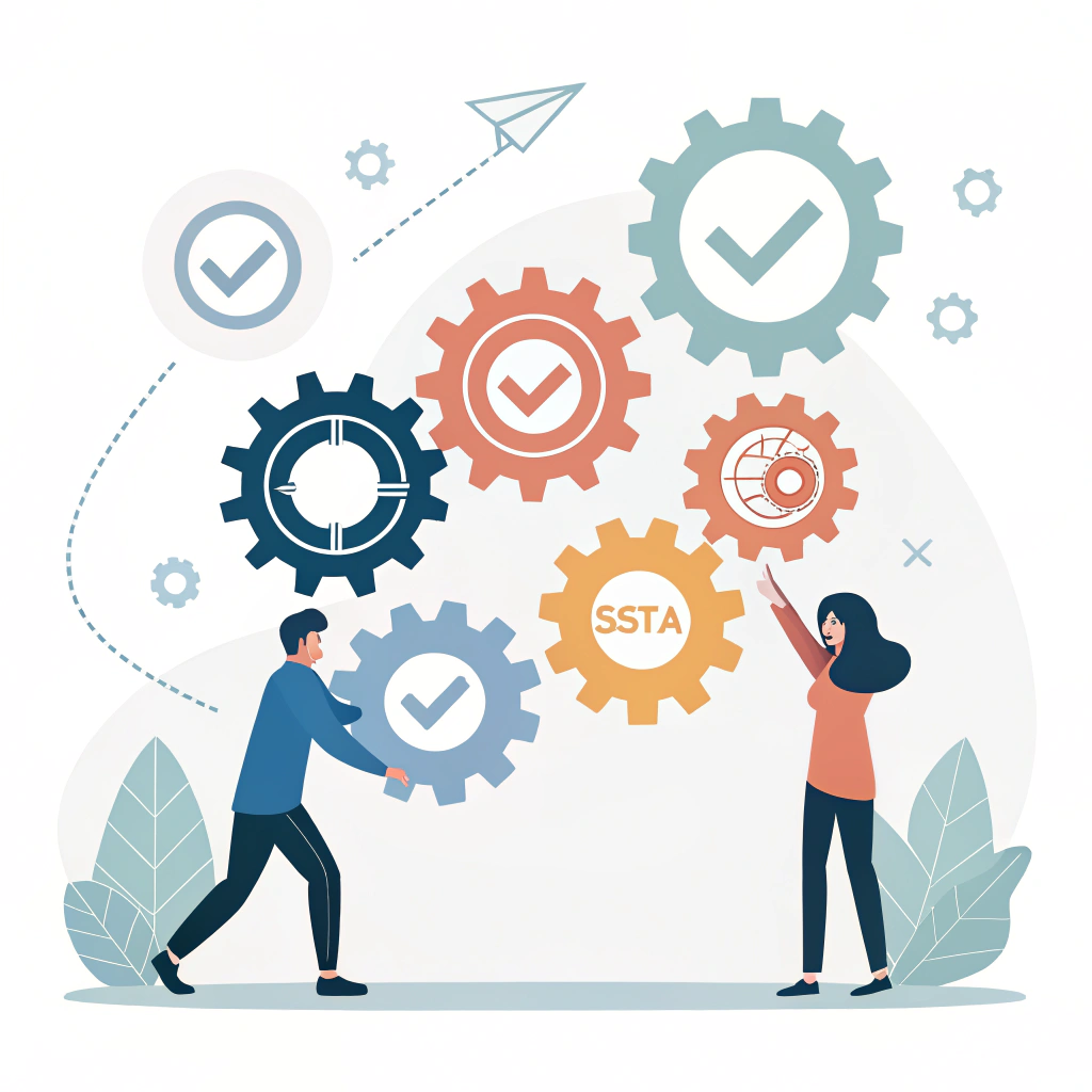 Minimalist flat graphic symbolizing quality control and decision-making in production.