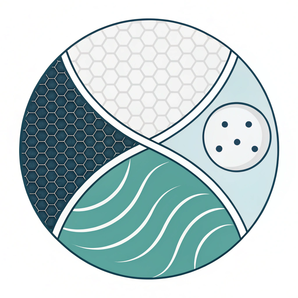 Abstract illustration featuring geometric paddle material textures and manufacturing hints.