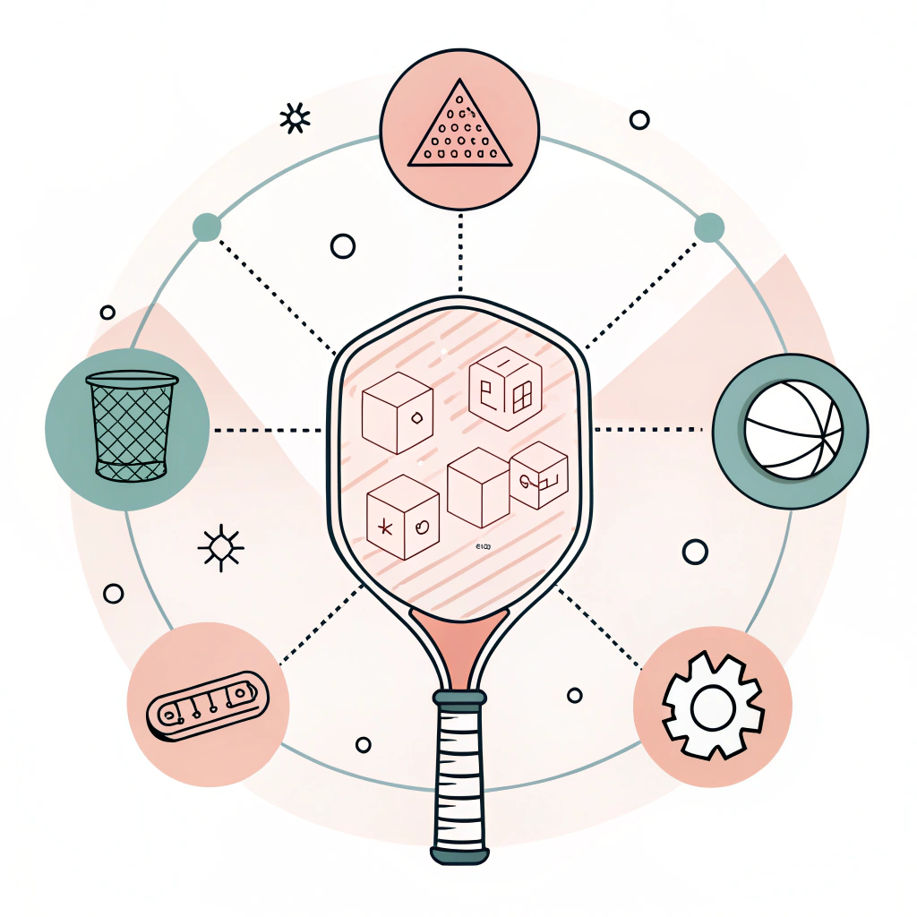 Abstract minimalist diagram showing strategic elements of paddle design and manufacturing.