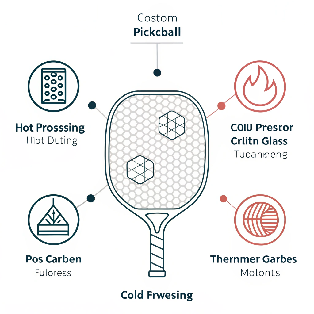 Minimal 2D icons illustrating production methods and high-performance materials.