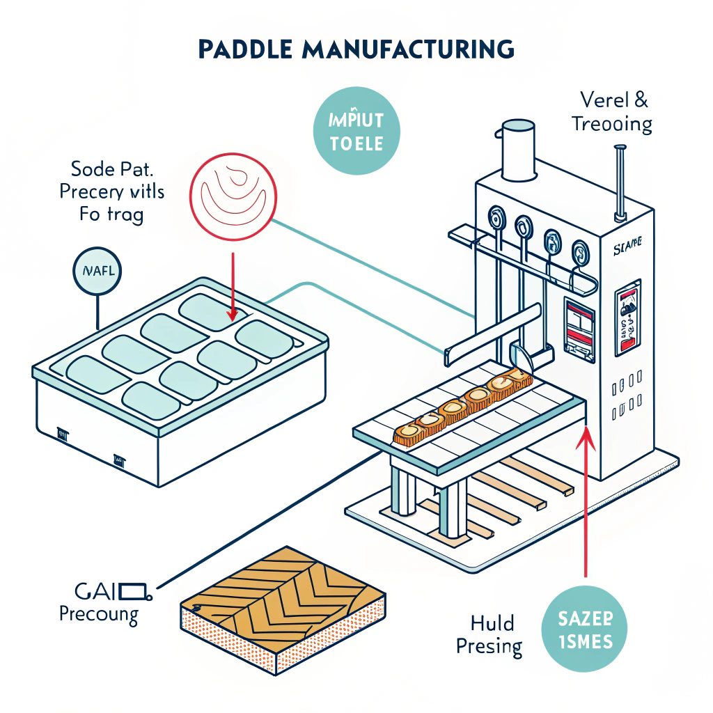 Minimalist illustration of advanced paddle production techniques in clean schematic style