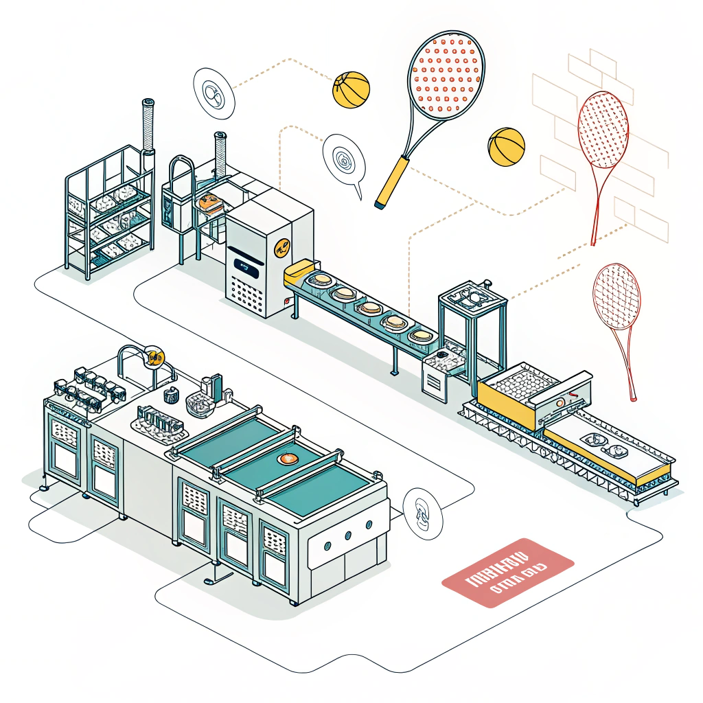 Minimal 2D illustration of an industrial pickleball paddle production facility