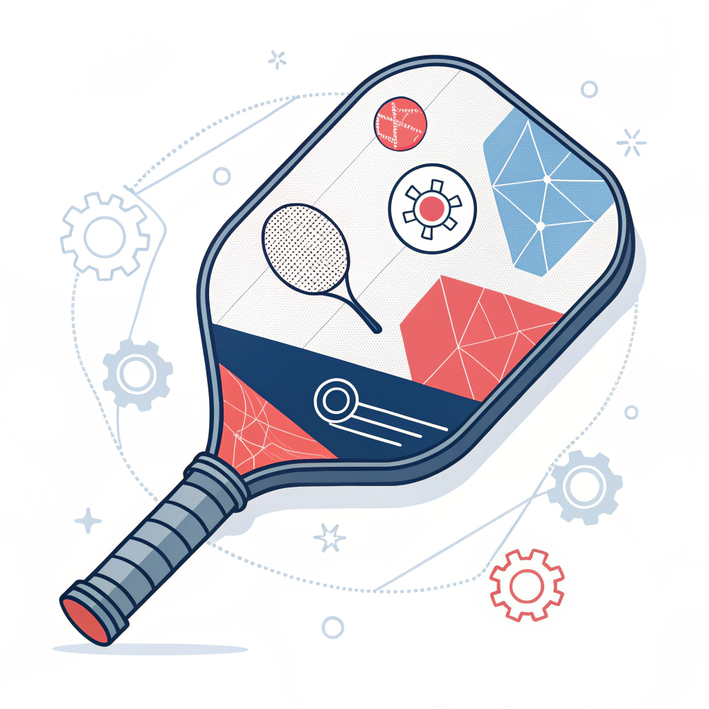 Innovative 2D minimalist artwork of a pickleball paddle with abstract technological accents
