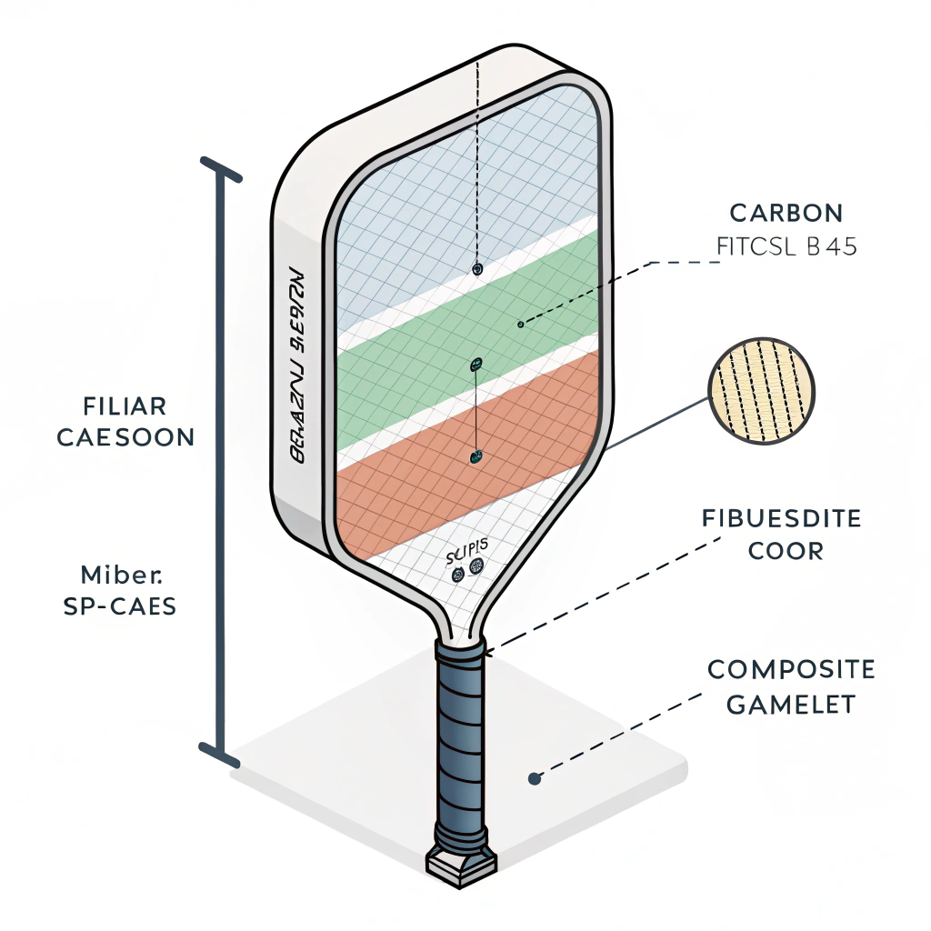 Minimalist 2D illustration of a layered pickleball paddle showcasing spin performance.