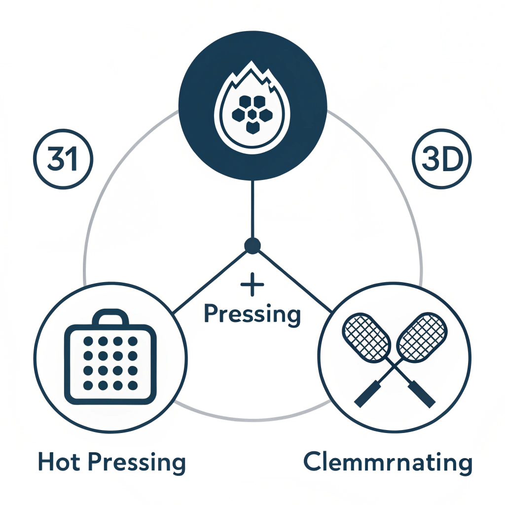 Minimalist depiction comparing three production techniques for pickleball paddles
