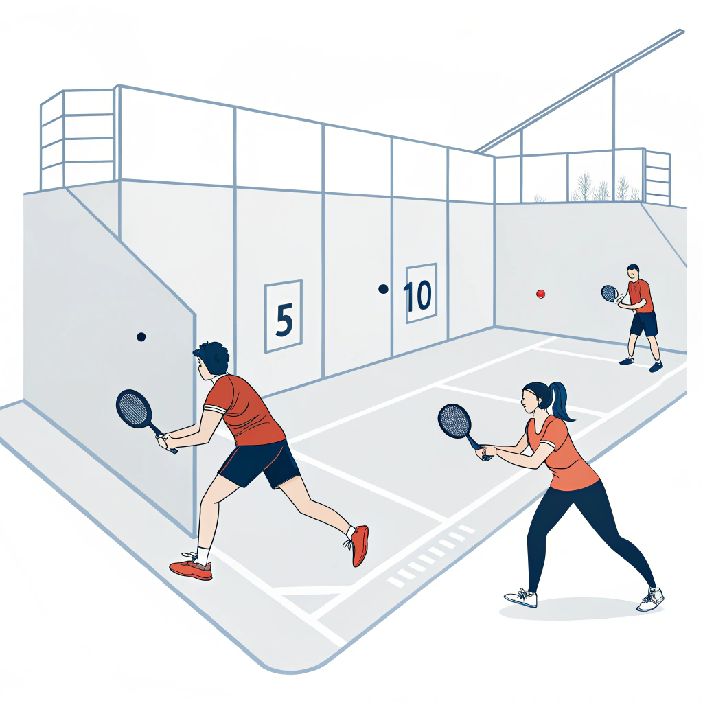 Minimalist scene of athletes training with pickleball paddles in a modern facility