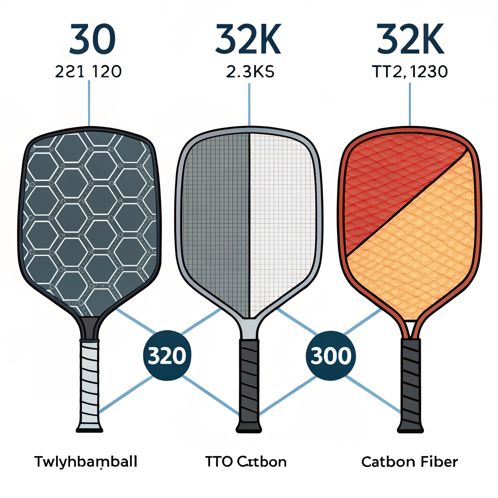 Minimalist diagram of composite materials for pickleball paddles with abstract icons.