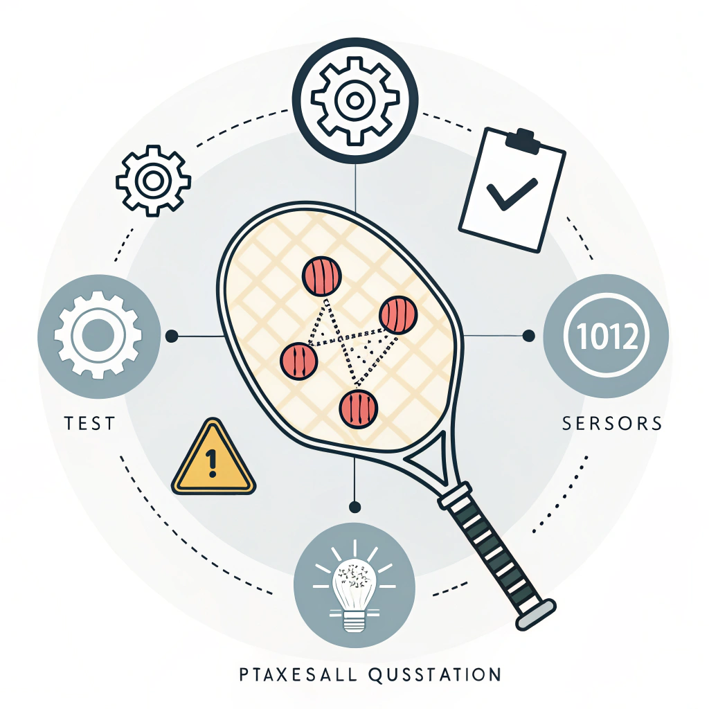 Minimalistic 2D illustration of quality control checkpoints in paddle production.