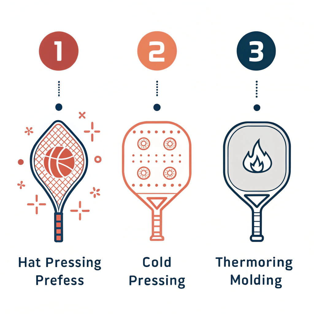 Flat design icons representing production processes for pickleball paddles