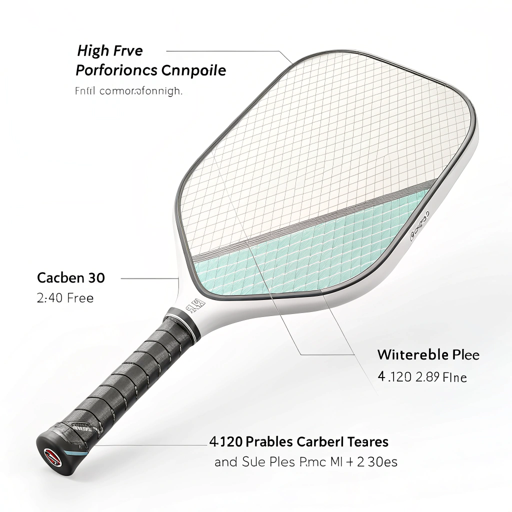 Minimal illustration of a composite pickleball paddle highlighting carbon fiber and fiberglass textures