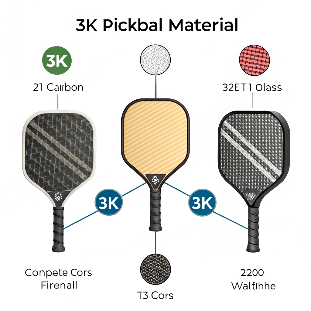Minimalist illustration of various pickleball paddle material options in flat design.