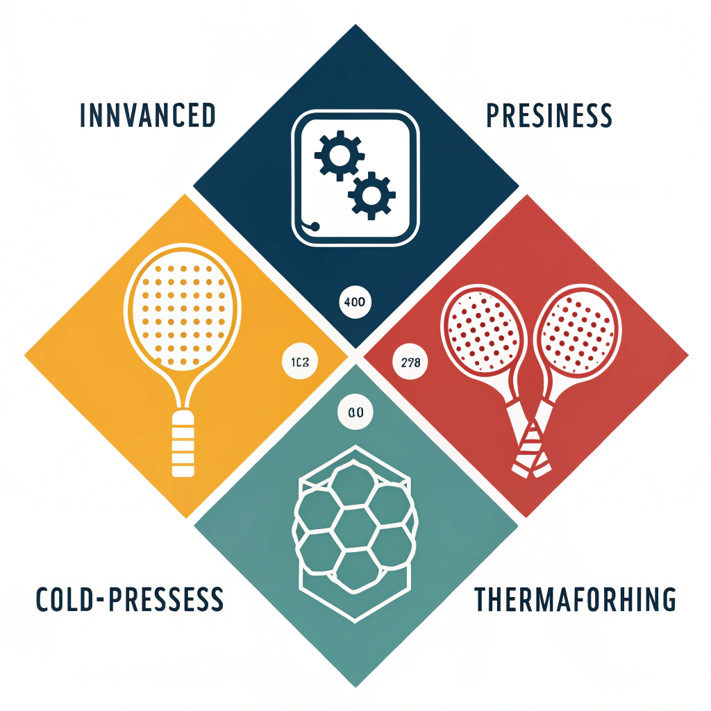 Minimalist 2D illustration showing abstract advanced production techniques in sports manufacturing.